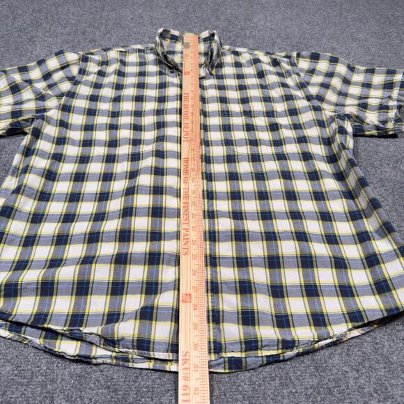 Eddie Bauer Short Sleeve Button Blue Yellow White Plaid Men's Large Shirt - Picture 4 of 5